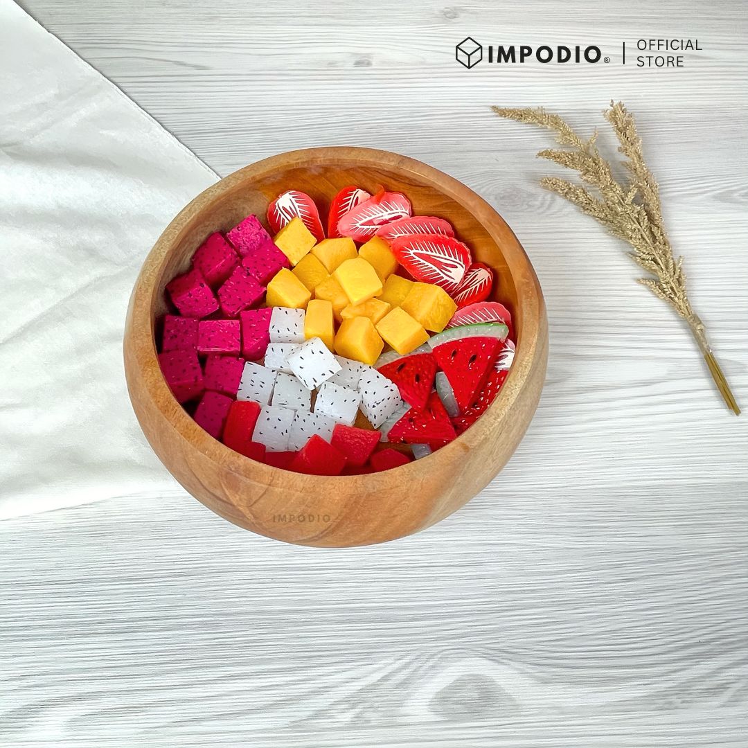 IMPODIO Mangkok Kayu Mahoni Bentuk Donat 20 cm - Wooden Bowl Aesthetic - Properti Foto Food Styling