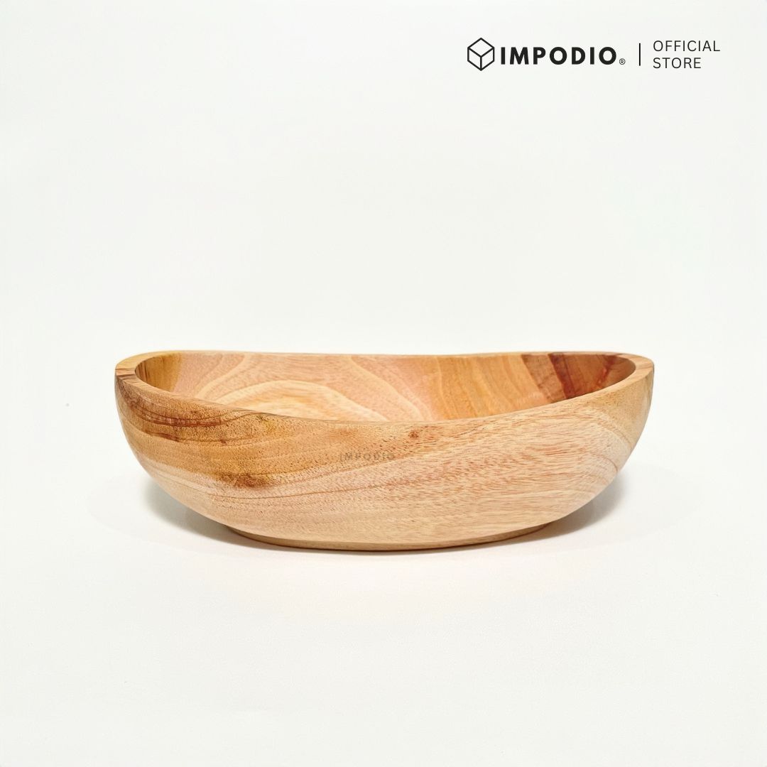 IMPODIO Piring Mangkok Bahan Kayu Mahoni Oval - Properti Foto Estetik Foodgrade