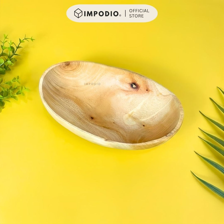IMPODIO Piring Mangkok Bahan Kayu Mahoni Oval - Properti Foto Estetik Foodgrade