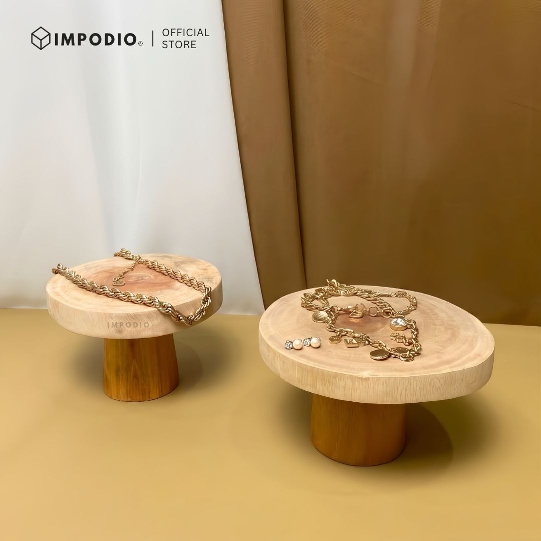 IMPODIO Wooden Stand Cake - Props Foto Tatakan Kayu Aesthetic - Display Kue Cupcake Makanan Perhiasan