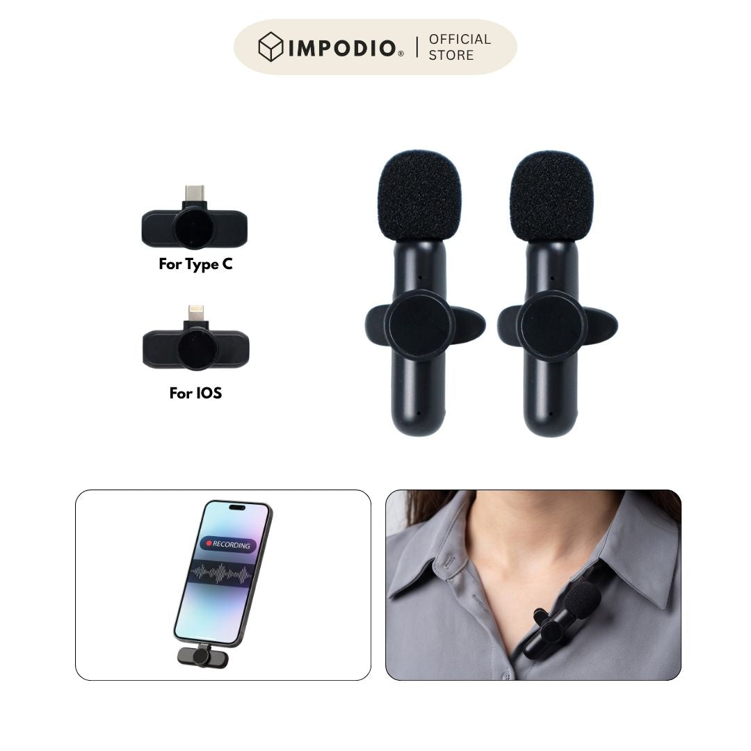 IMPODIO Lavaliers Microphone Wireless clip on smartphone utk iPhone