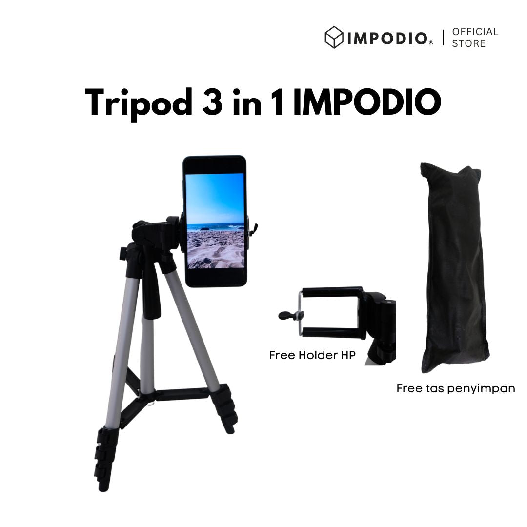 IMPODIO Paket Tripod 3 in 1 + Remote Shutter Bluetooth