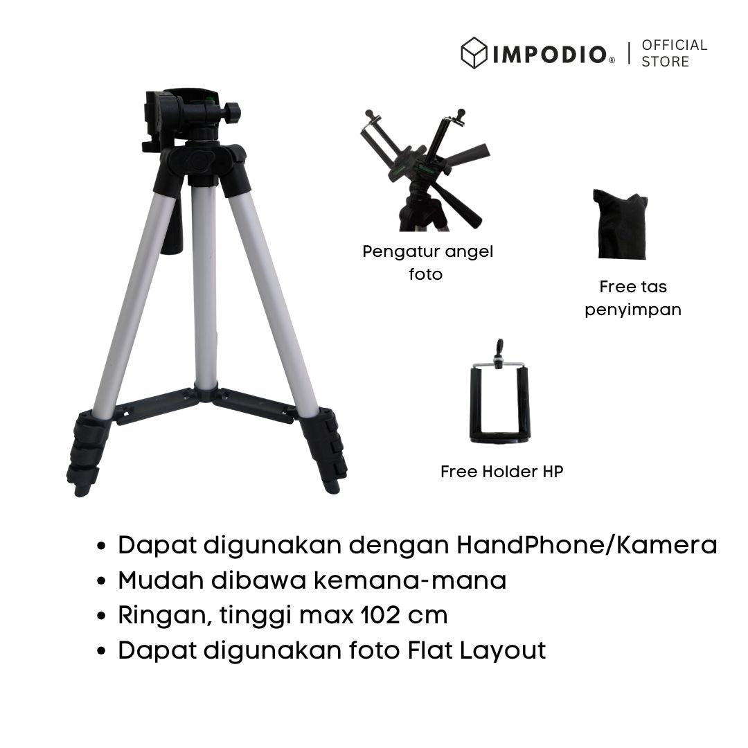 IMPODIO Paket Tripod 3 in 1 + Remote Shutter Bluetooth