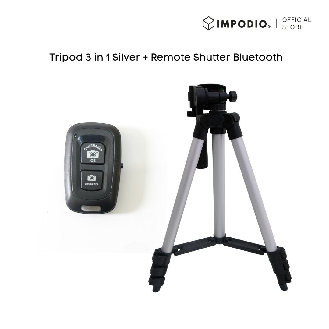 IMPODIO Paket Tripod 3 in 1 + Remote Shutter Bluetooth