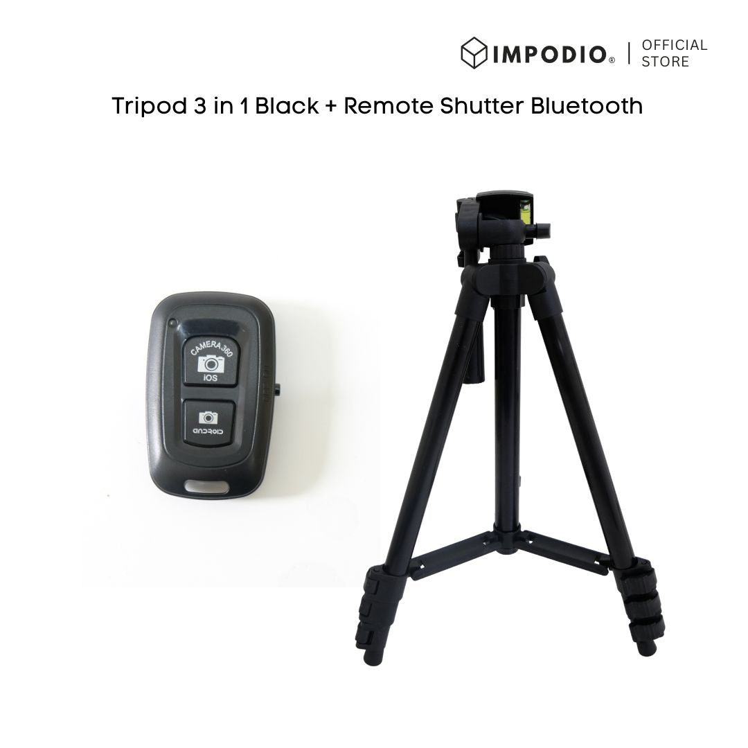 IMPODIO Paket Tripod 3 in 1 + Remote Shutter Bluetooth