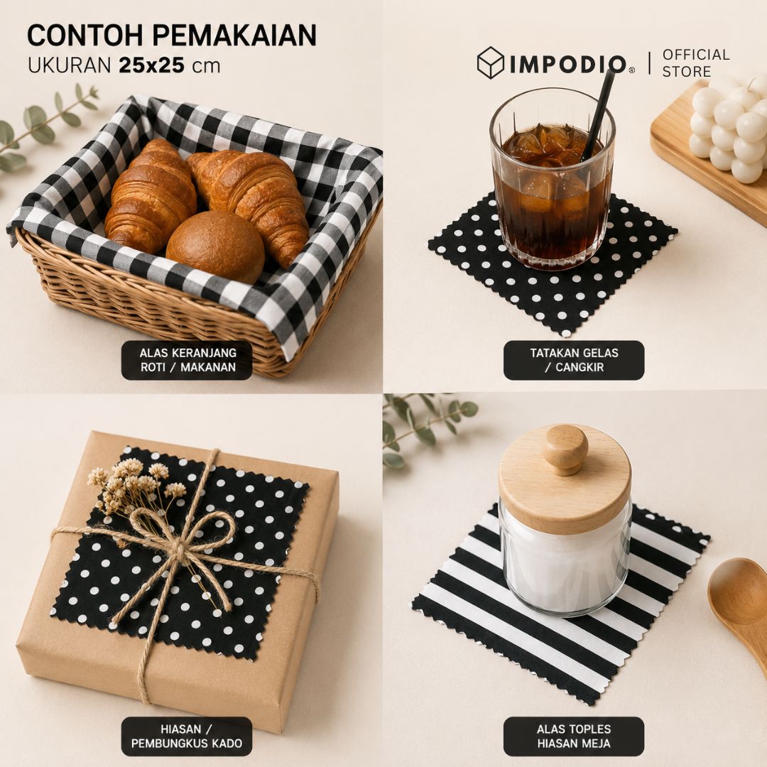 IMPODIO [PAKET 4pcs] napkin b&w kain piknik - props foto