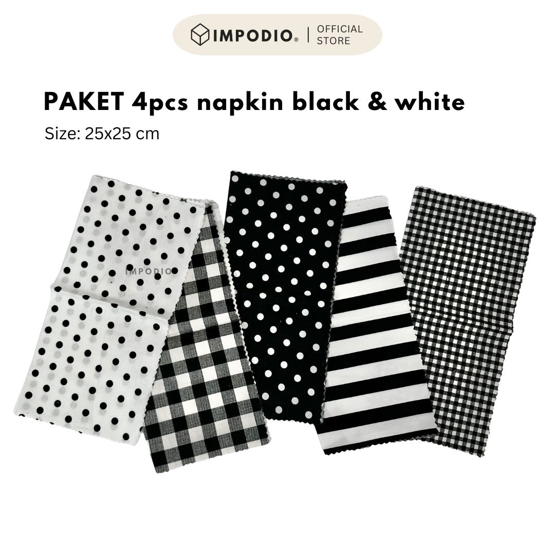 IMPODIO [PAKET 4pcs] napkin b&w kain piknik - props foto