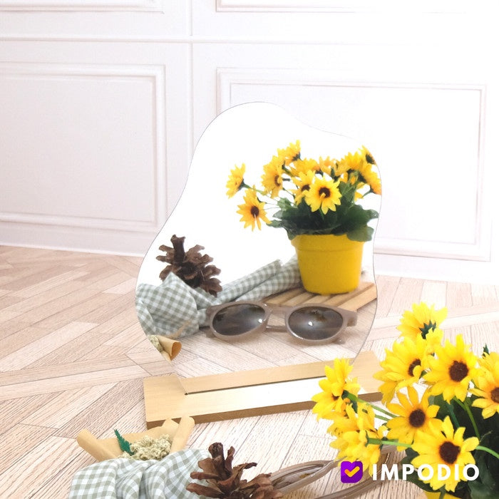 IMPODIO Cermin Aesthetic Mirror + Stand Wood / Vintage mirror