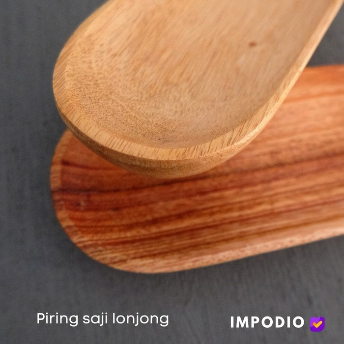 IMPODIO Piring kayu lonjong untuk piring saji - ukuran 8cm x 20cm