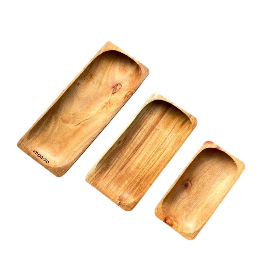 IMPODIO Set Piring kayu kotak oval 3 ukuran [PAKET 3 PCs]