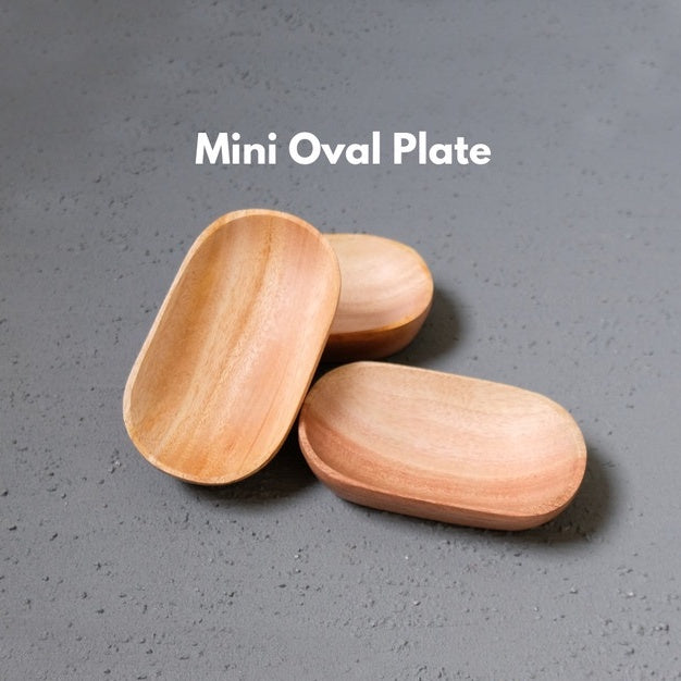 IMPODIO Mini Oval Plate – Piring Kayu lonjong kecil ukuran 10 x 6cm