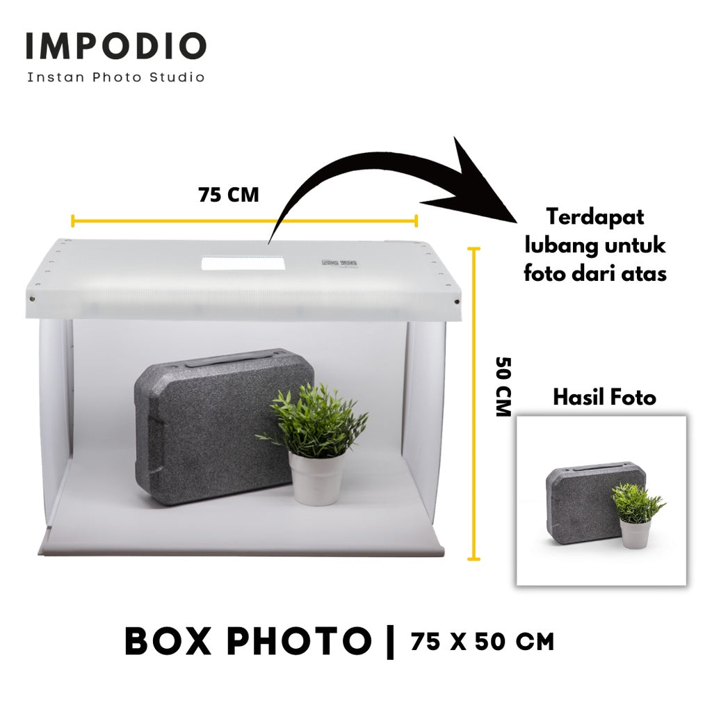 IMPODIO Box studio foto ukuran 75x50cm Free Background putih dan hitam