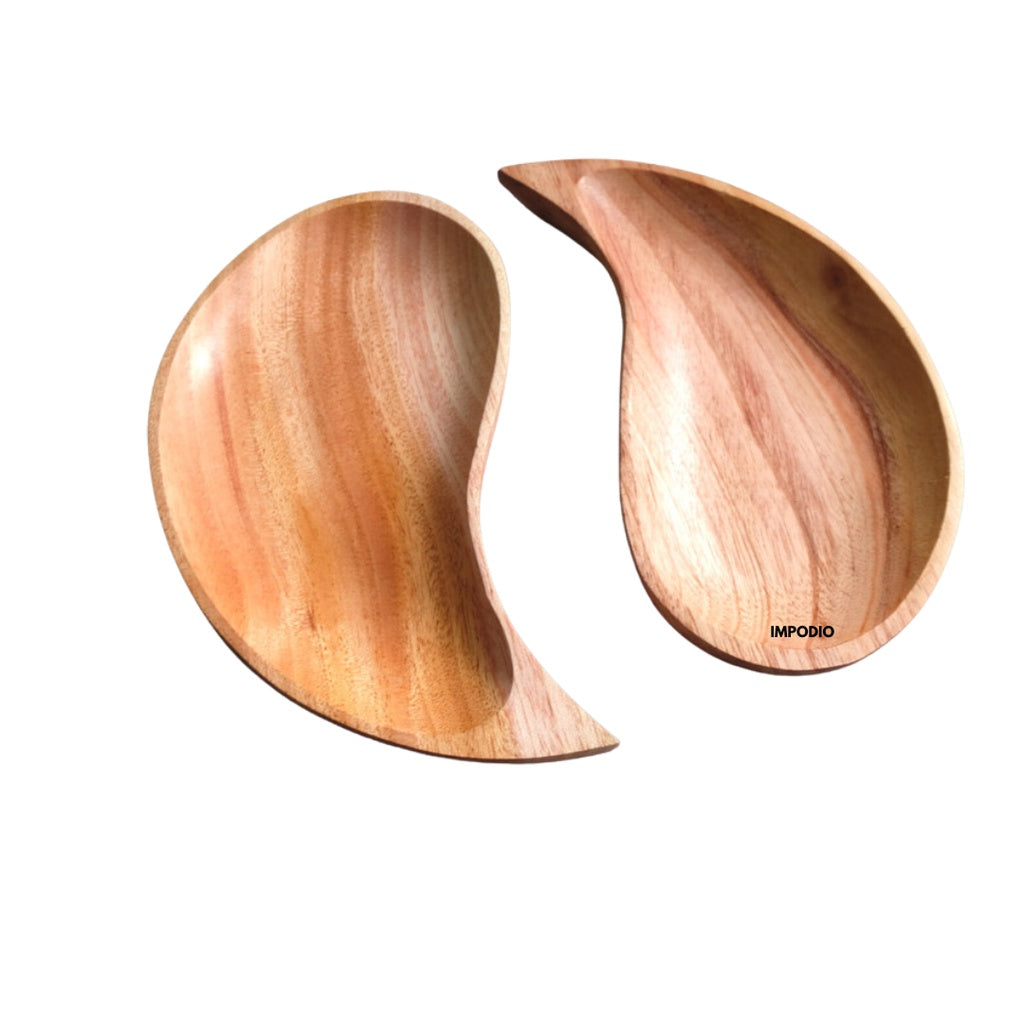 IMPODIO Piring saji kayu bentuK unik yin Yang berkualitas tebal 2 Pcs