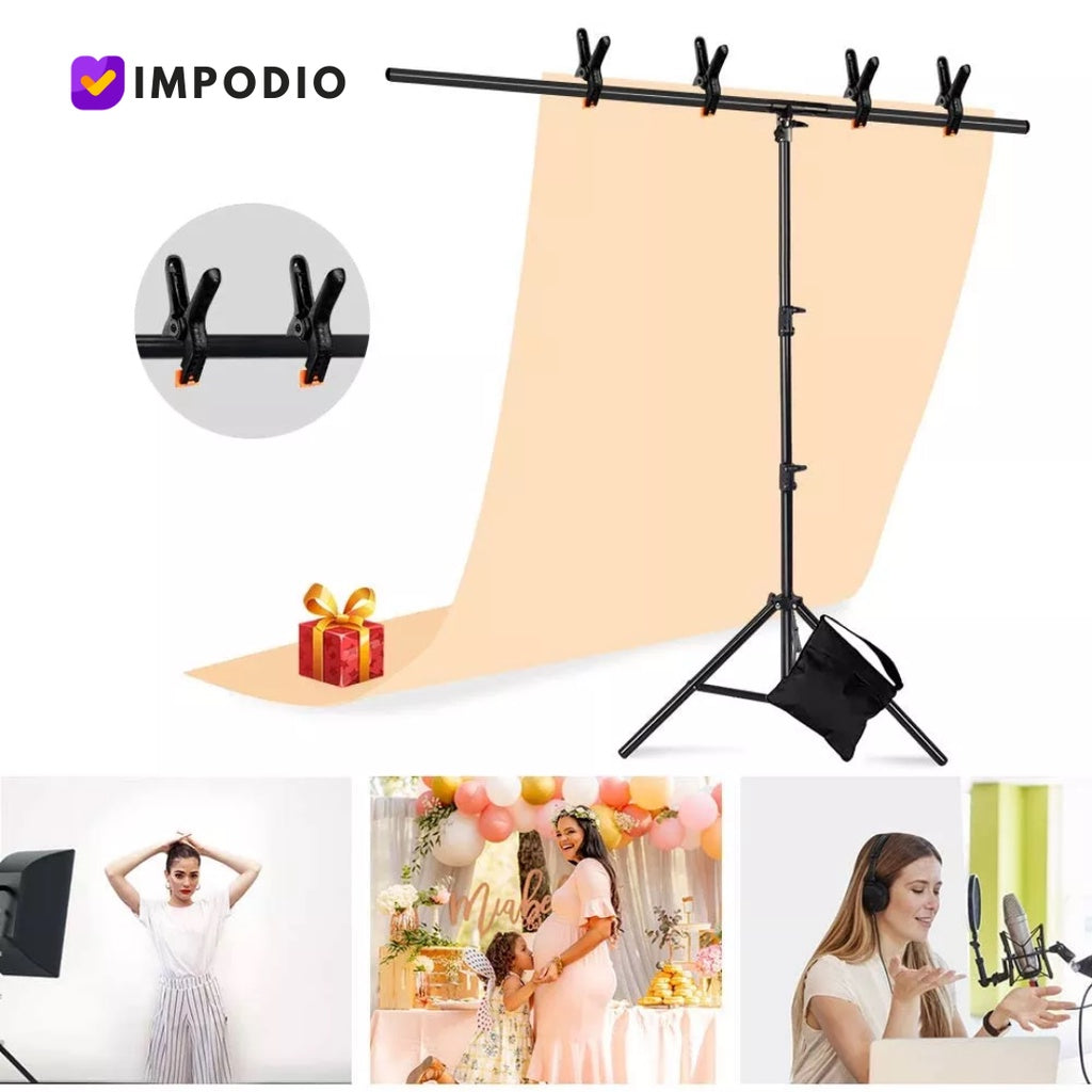 IMPODIO T-Shape stand + Background IMPODIO HIJAU muda/tua FREE jepit 4pcs