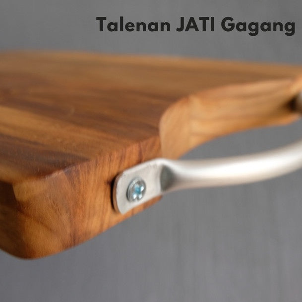 IMPODIO Talenan Kayu Jati asli Gagang alumunium ukuran 30cm x 20cm - tampak samping