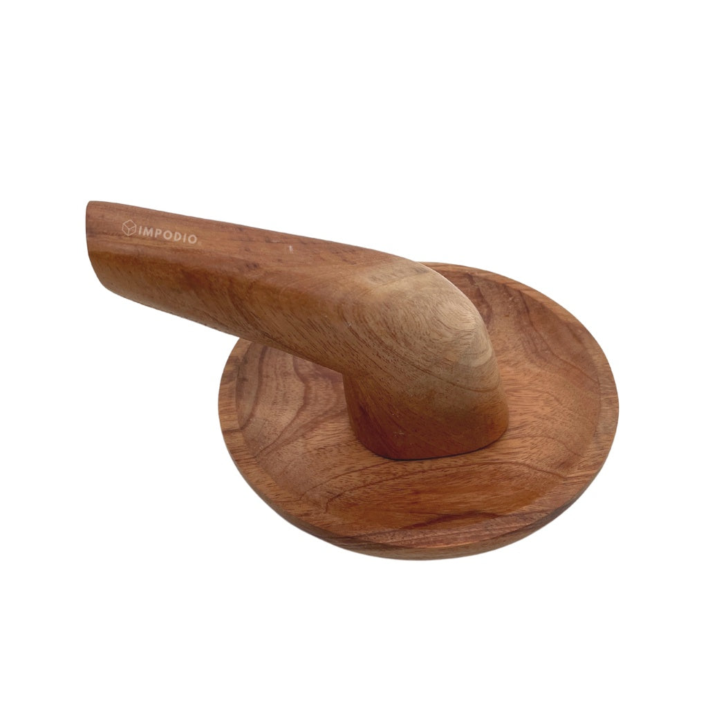 IMPODIO Piring cobek kayu 15cm dan ulekan sambel