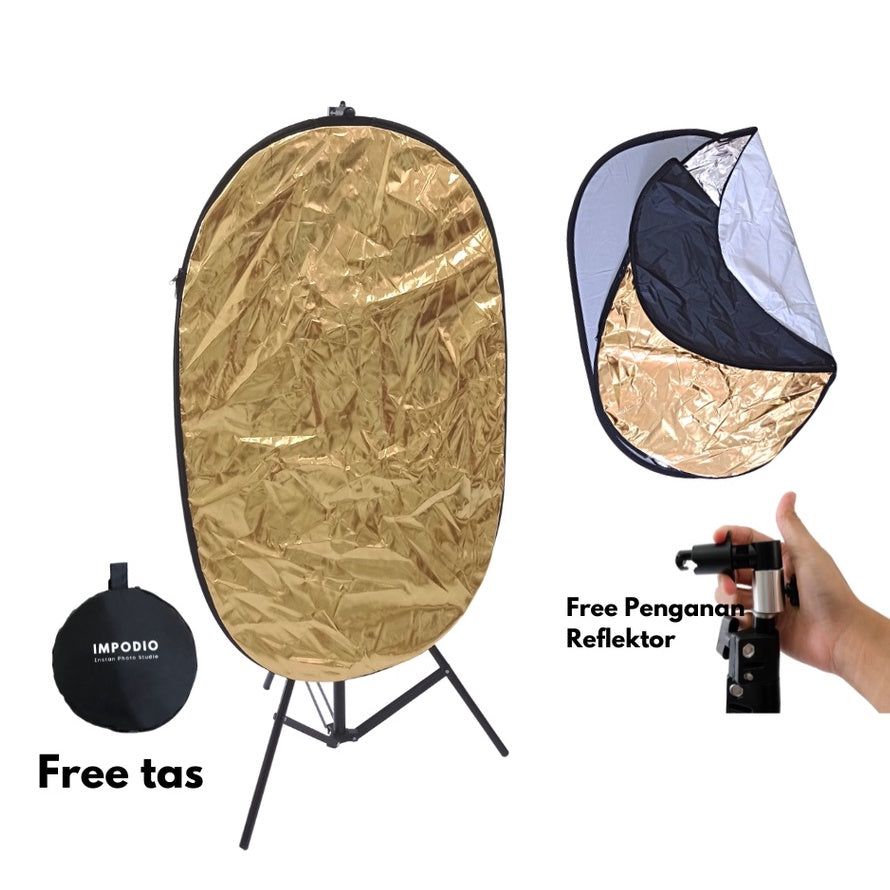 IMPODIO Paket Reflektor Oval 60x90 + Stand 2M – Pemantul cahaya