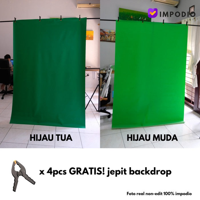 IMPODIO T-Shape stand + Background IMPODIO HIJAU muda/tua FREE jepit 4pcs