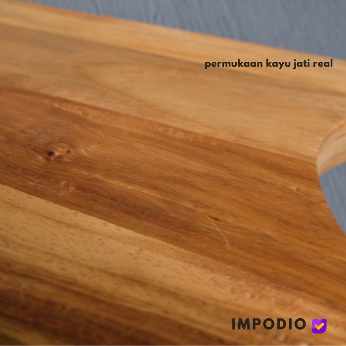 IMPODIO Talenan Kayu Jati asli Gagang alumunium ukuran 30cm x 20cm - detail produk