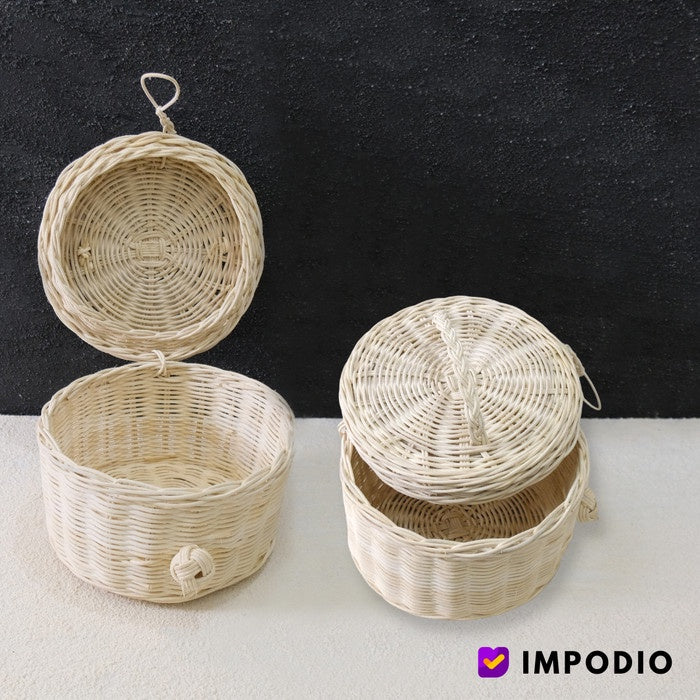 IMPODIO keranjang hampers bahan rotan diameter20cm tinggi 14cm besar - tampak samping