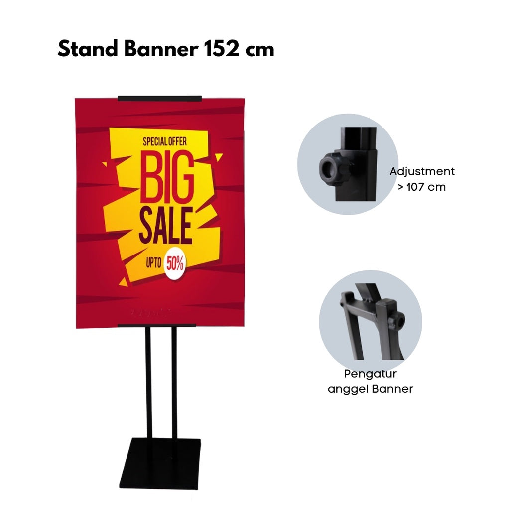 IMPODIO Tripod Banner 152 cm – TRIPOD STAND – BANNER DISPLAY IKLAN - tampak samping
