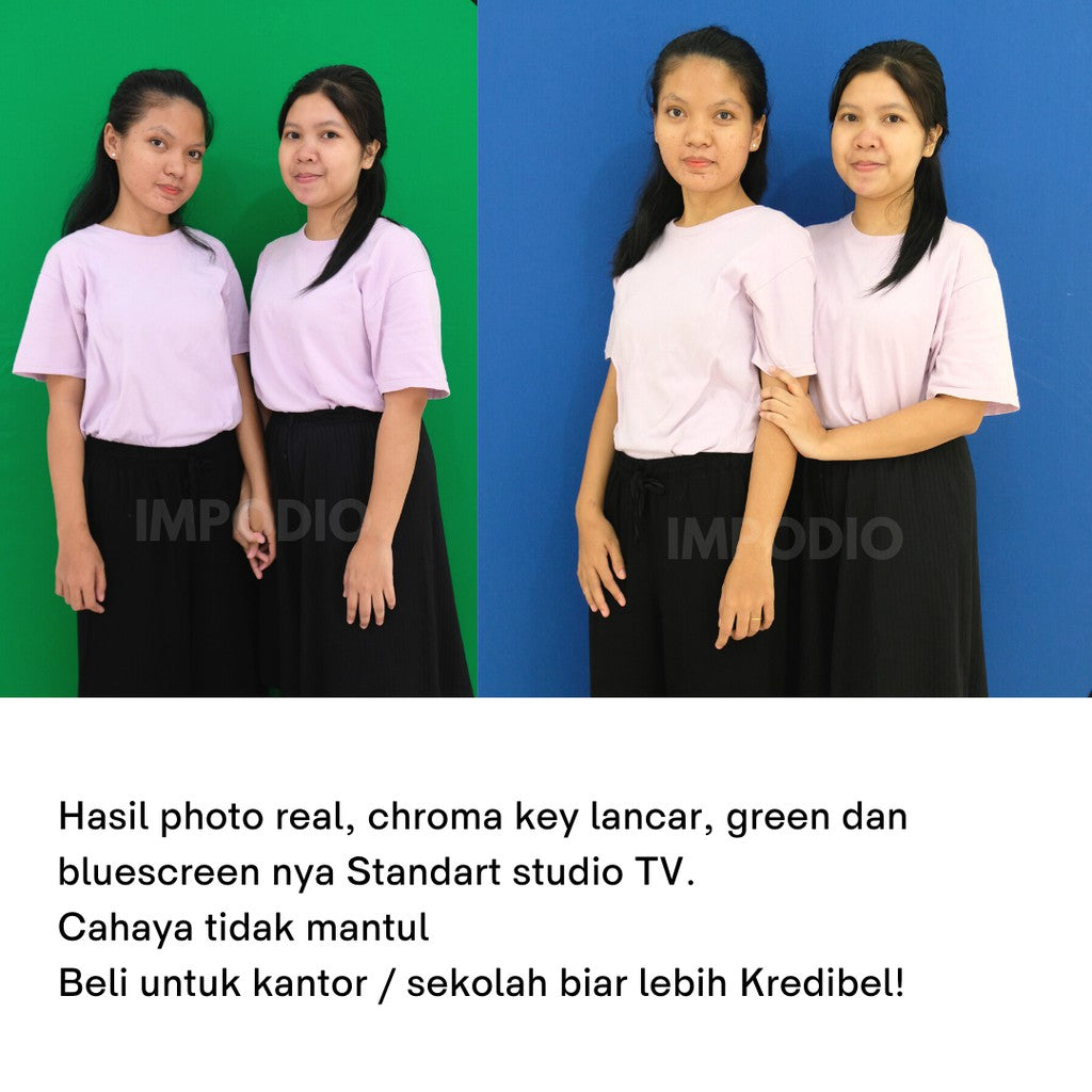 IMPODIO Instan backdrop 2 in 1 - Greenscreen dan bluescreen 200x150cm - dalam penggunaan