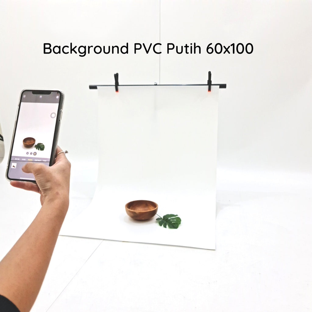 IMPODIO Paket mini stand + Background PVC Putih 60x100