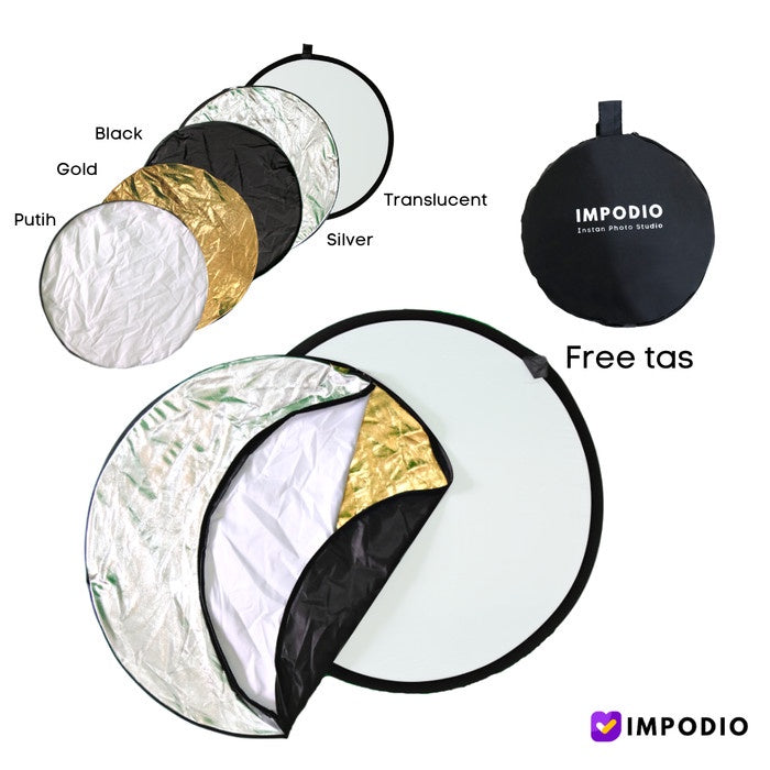 IMPODIO Reflector 5 in 1 bulat diameter 60cm + stand 2m - Gratis penjepit reflektor