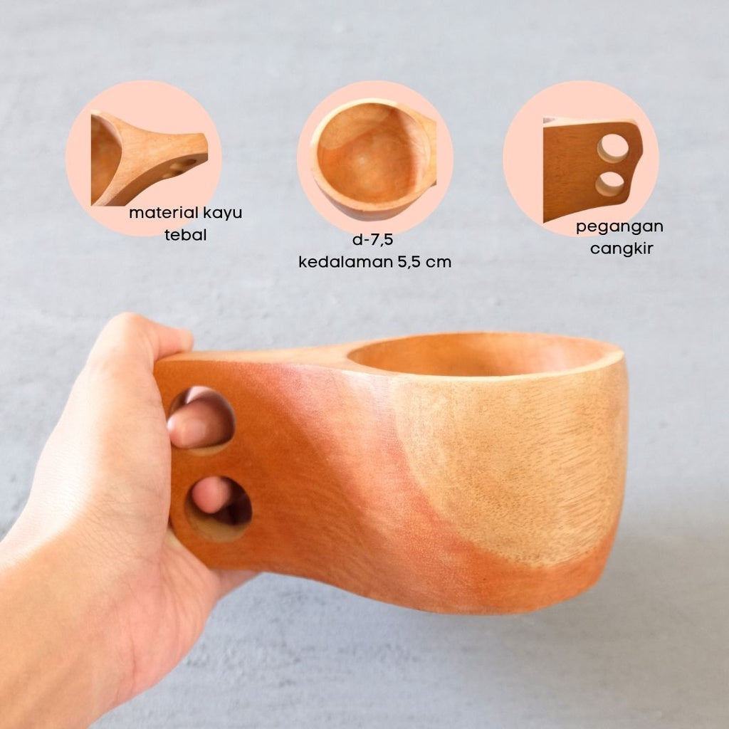 IMPODIO Gelas Aesthetic kayu mahoni gagang berlobang - gelas decorative