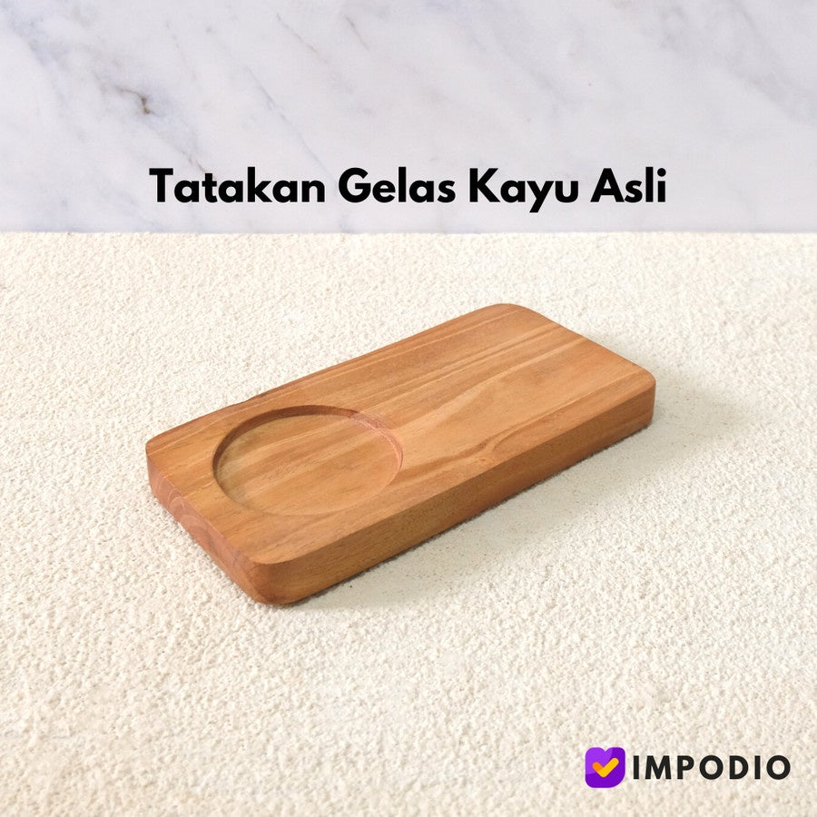 IMPODIO Tatakan Gelas Kayu persegi panjang dengan 1 lobang / Properti props foto produk