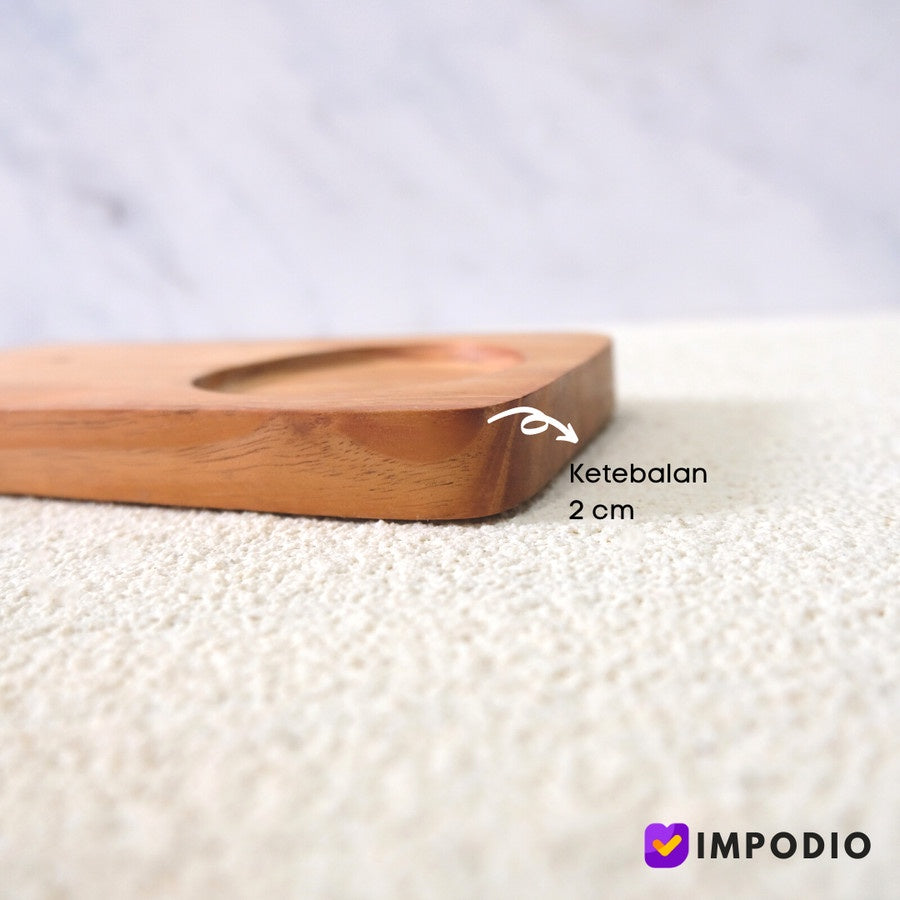 IMPODIO Tatakan Gelas Kayu persegi panjang dengan 1 lobang / Properti props foto produk