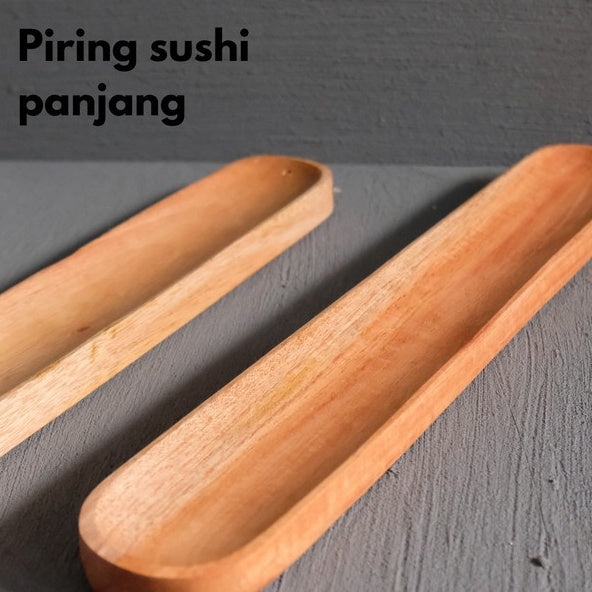 IMPODIO Piring sushi panjang aethetic kayu mahoni asli