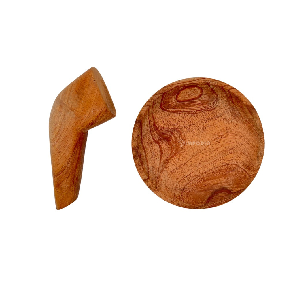 IMPODIO Piring cobek kayu 15cm dan ulekan sambel