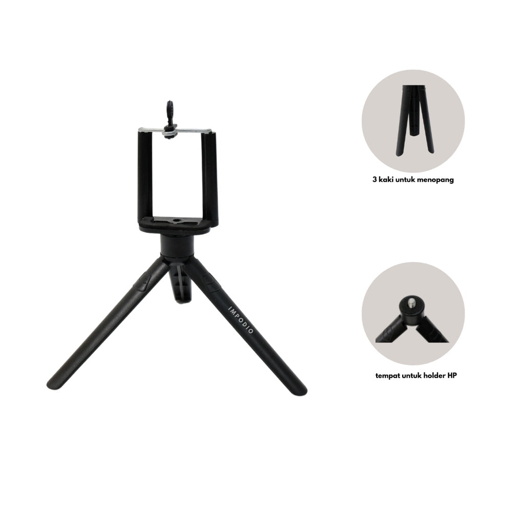 IMPODIO Tripod + holder HP untuk di meja