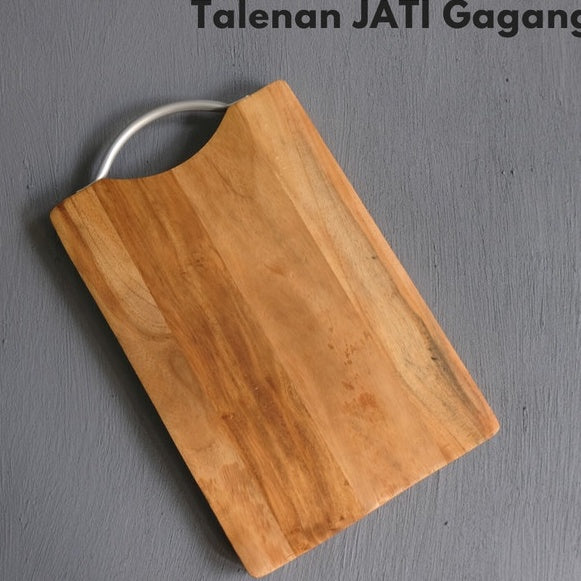 IMPODIO Talenan Kayu Jati asli Gagang alumunium ukuran 30cm x 20cm
