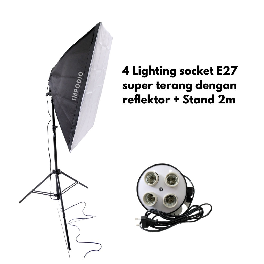 IMPODIO 4 Lighting Socket E27 Super Terang Dengan Reflektor + Stand 2m - detail produk