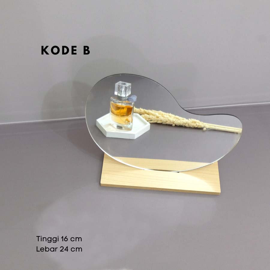 IMPODIO Cermin Aesthetic Mirror + Stand Wood / Vintage mirror