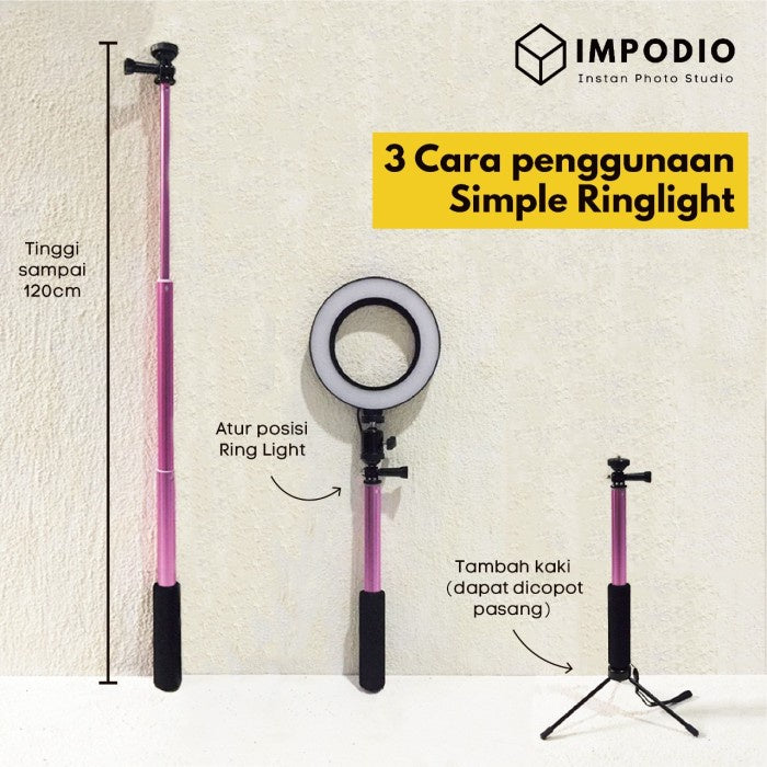 IMPODIO Ring Light 3 in 1 + stand 120cm bisa 3 warna dan terang - detail produk