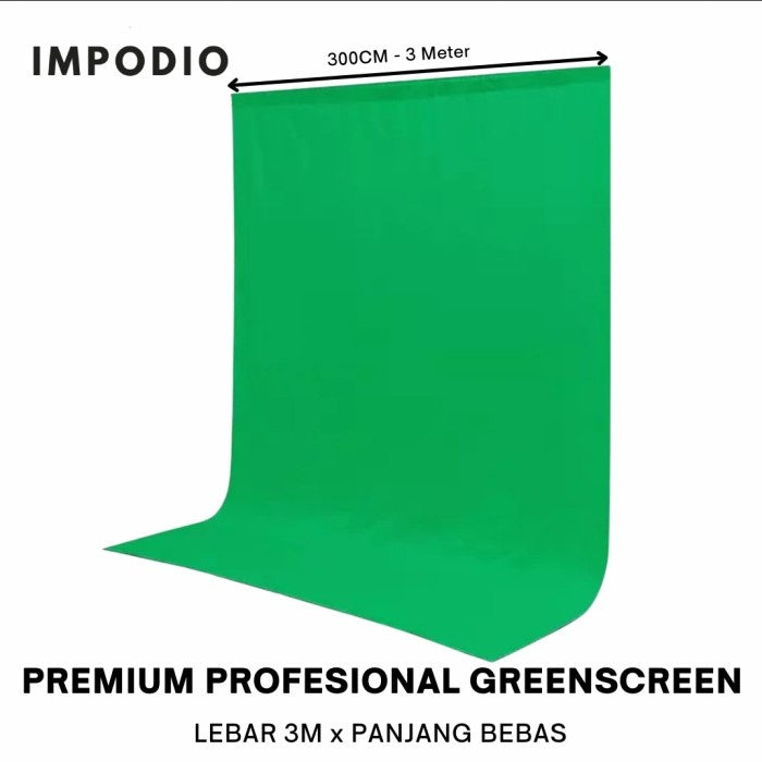 IMPODIO Greenscreen kain hijau Profesional studio Grade - Lebar 3m