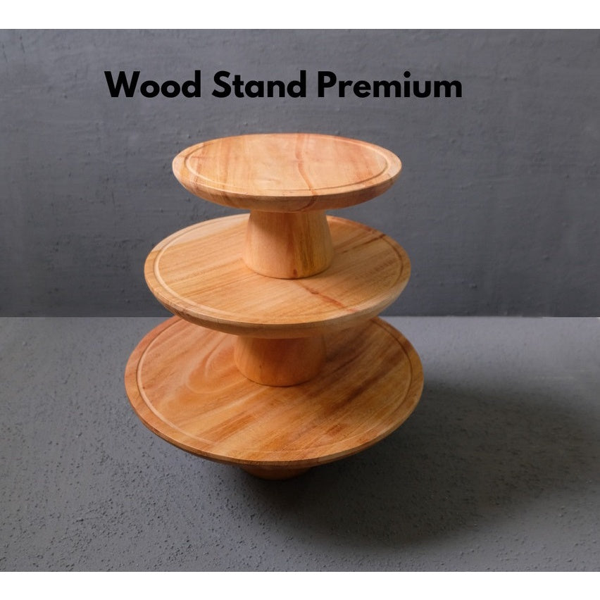 IMPODIO Wood stand premium Diameter 20cm - 30cm / Round table Kue /cake showcase