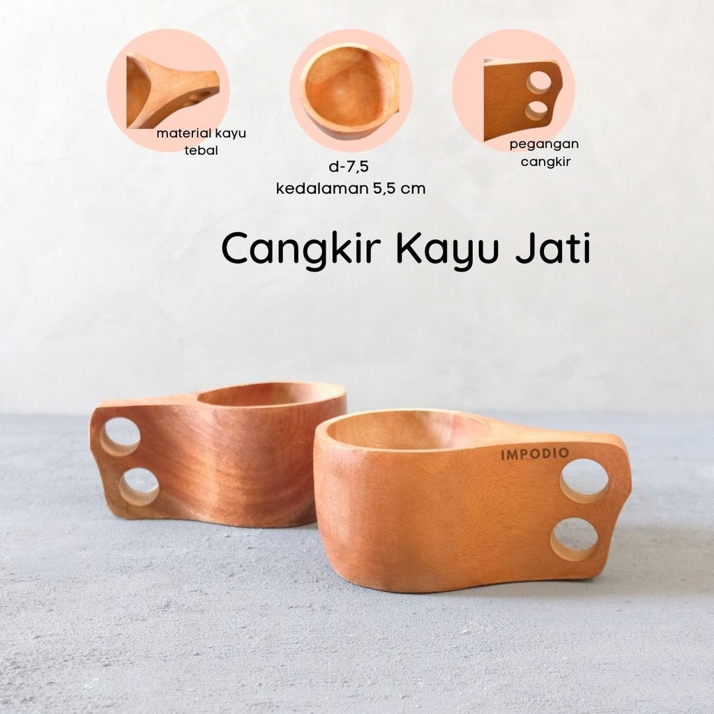 IMPODIO Gelas Aesthetic kayu mahoni gagang berlobang - gelas decorative
