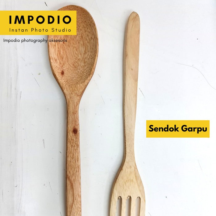 IMPODIO Sendok dan Garpu (1 set) Kayu Mahoni Food Grade - detail produk