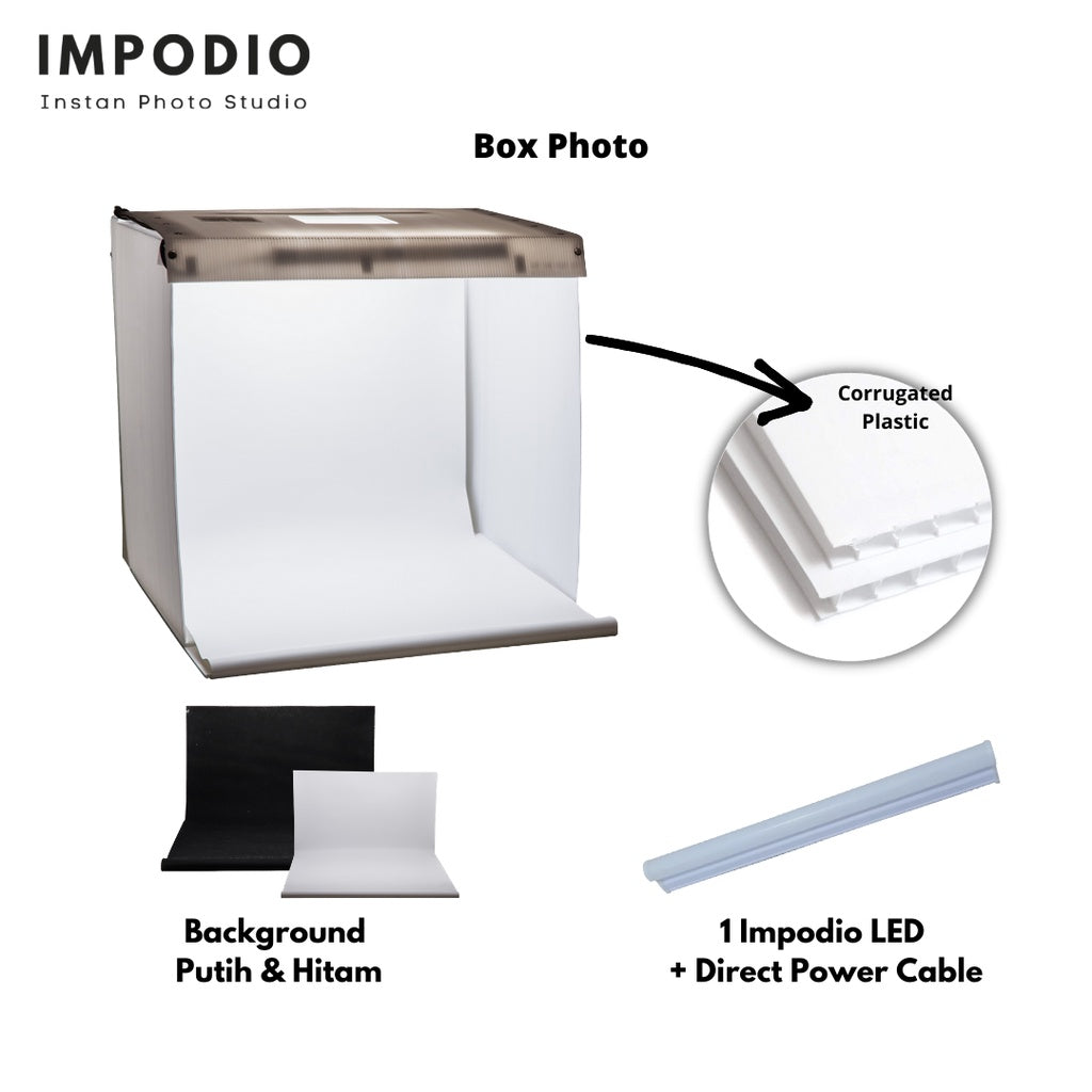 IMPODIO Box Studio Foto mini Ukuran 50x50cm 2 LED Paling terang