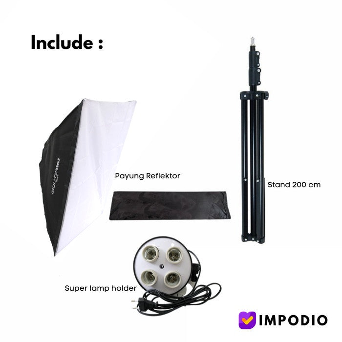IMPODIO 4 Lighting Socket E27 Super Terang Dengan Reflektor + Stand 2m - tampak samping