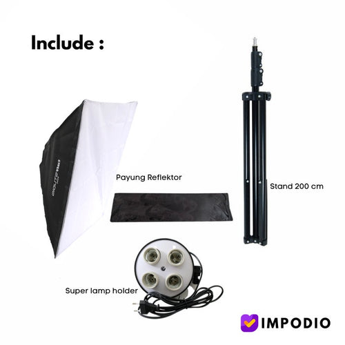 IMPODIO 4 Lighting Socket E27 Super Terang Dengan Reflektor + Stand 2m - tampak samping