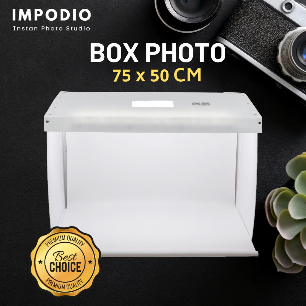 IMPODIO Box studio foto ukuran 75x50cm Free Background putih dan hitam