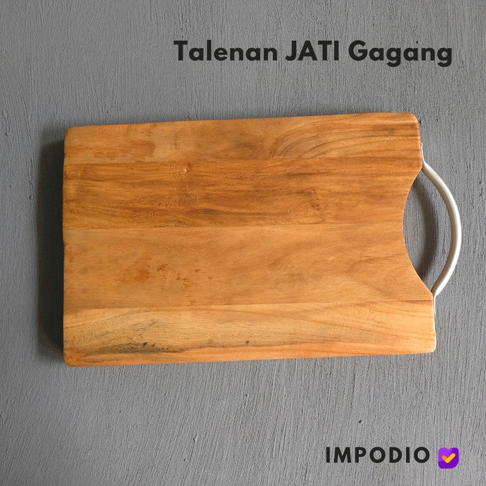 IMPODIO Talenan Kayu Jati asli Gagang alumunium ukuran 30cm x 20cm