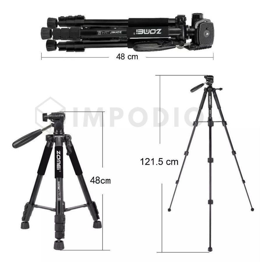 Tripod Profesional Zomei Q111 Hitam - Kuat dan berkualitas Maks. 145 cm