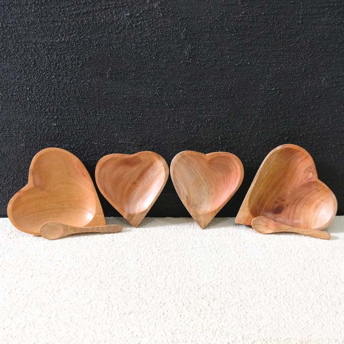 IMPODIO Piring kayu bentuk Love / mangkok kayu saos hati / properti foto makanan