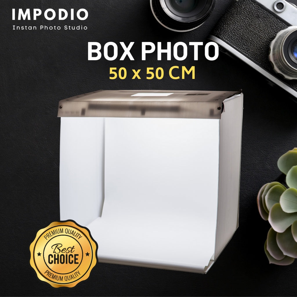 IMPODIO Box Studio Foto mini Ukuran 50x50cm 2 LED Paling terang